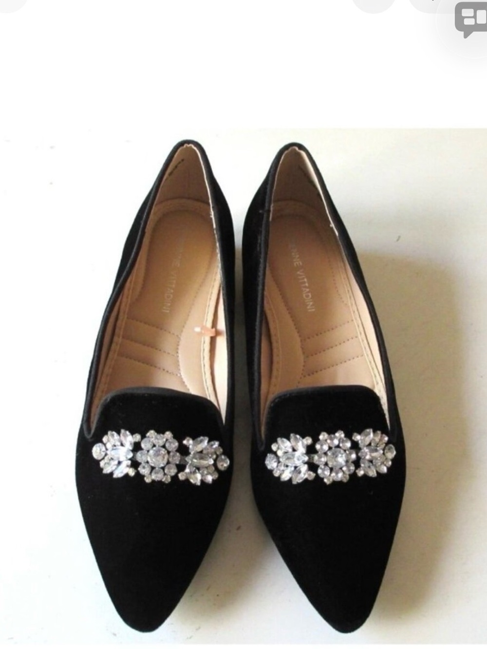 ADRIENNE VITTADINI Black Embellished Pointed Toe Flats - Women Shoes size 8M